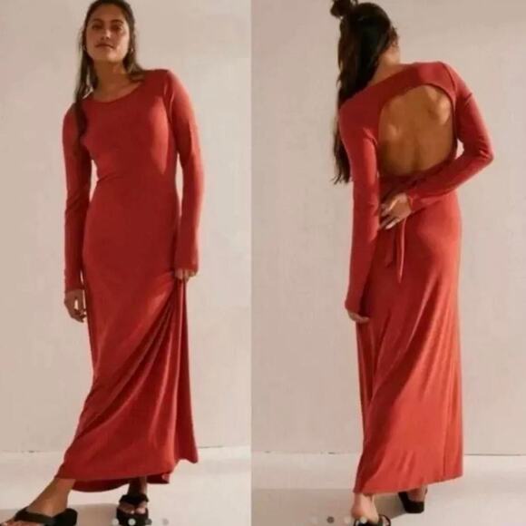 Free People Beach Aubre Open-Back Essential Maxi Dress in Burnt Orange S - Picture 1 of 8